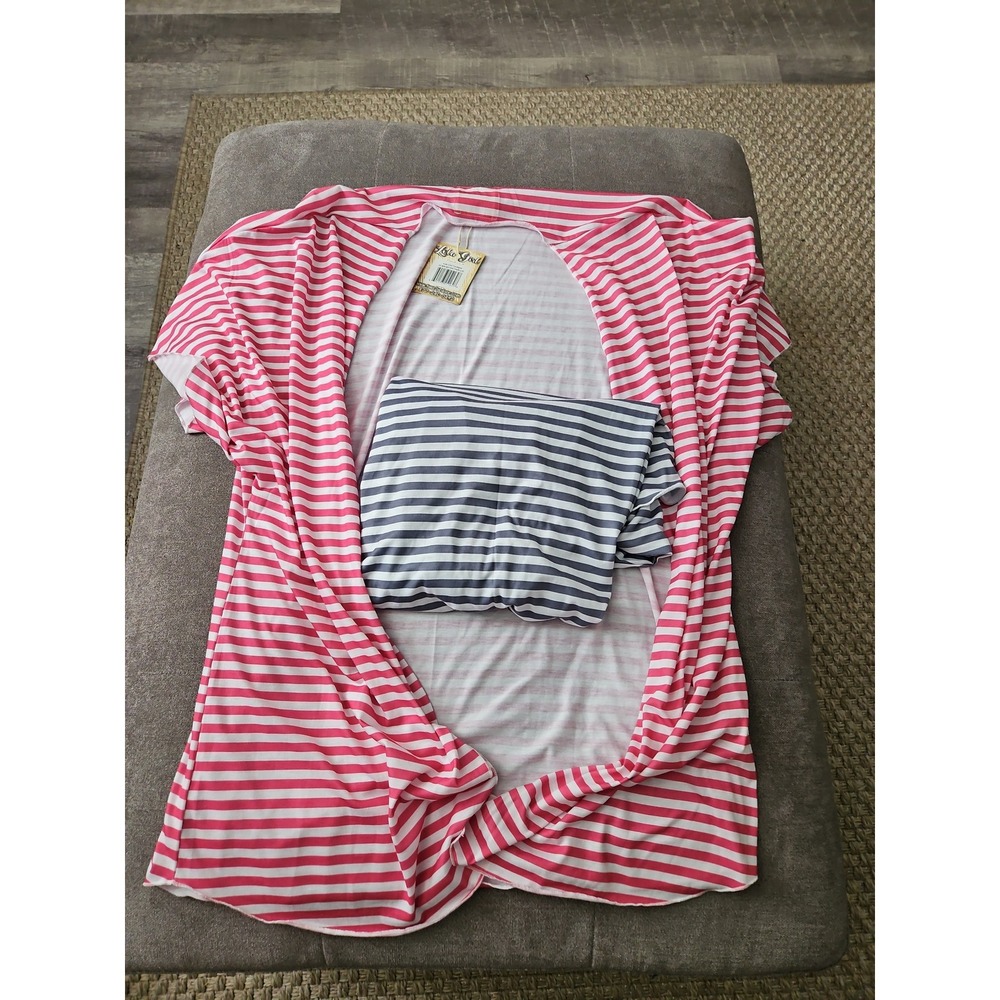 Tees2urdoor Cardigan Women L/XL Pink Blue New Striped‎ Layering Kimono Set